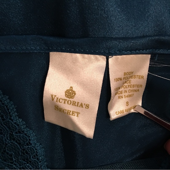 Vintage Victoria’s Secret turquoise satin lace w/mesh slip nightgown maxi dress - Picture 6 of 8